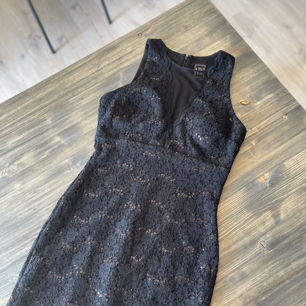 Little Black Dress with Sheer V-Neck